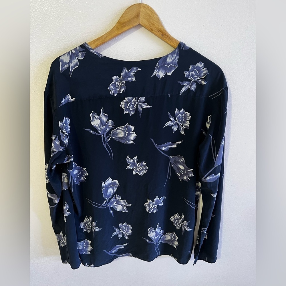 DASLU SAO PAOLO BLOUSE 100*% SILK black floral long sleeve LIGHTWEIGHT top Ss M - Picture 9 of 16